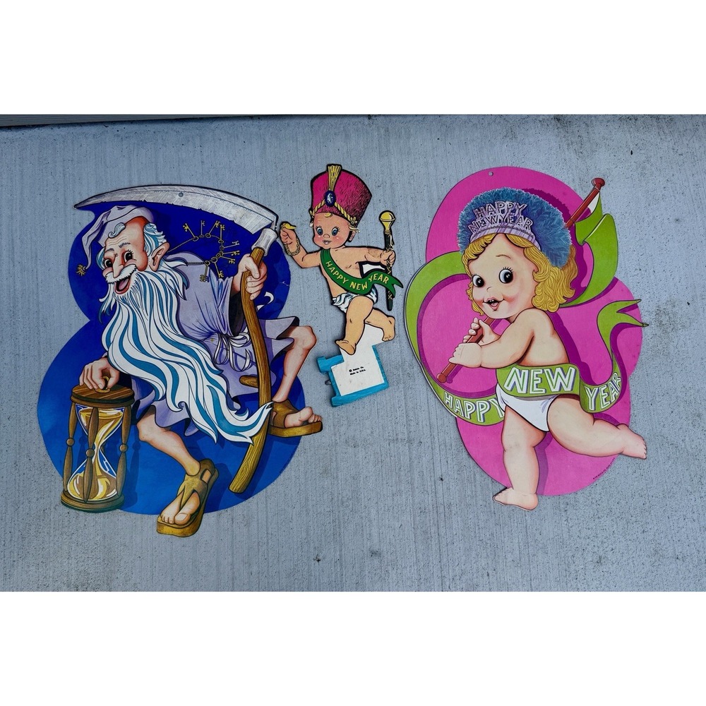 VTG Beistle Die Cut Decorations Baby Happy New Year Father Time School LOT 3